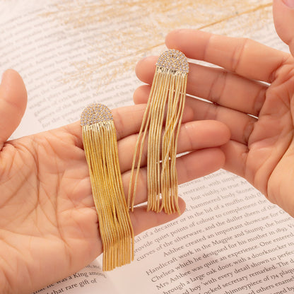 Long Gold Earring with Zirconia – Elegant & Sophisticated | Twinolo