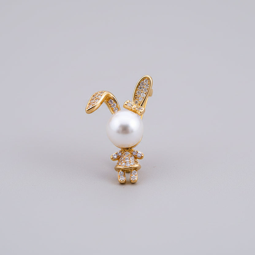 🐰 Rabbit Brooch with Pearl – Gold-Colored Brooch with Crystals for Women | Twinolo