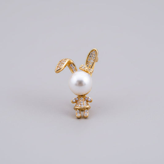 🐰 Rabbit Brooch with Pearl – Gold-Colored Brooch with Crystals for Women | Twinolo