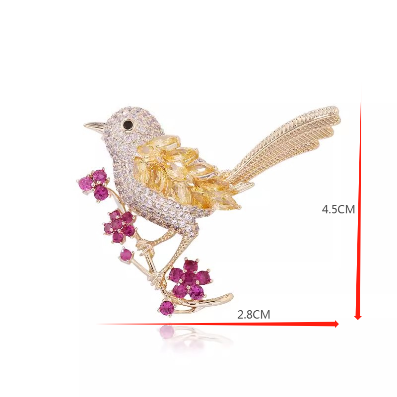 Bird Brooch with Crystals and Flowers – Elegant Brooch | Twinolo