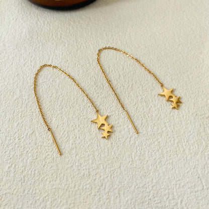 Dangle Earring with Hanging Chain & Stars – Playful &amp; Elegant | Twinolo
