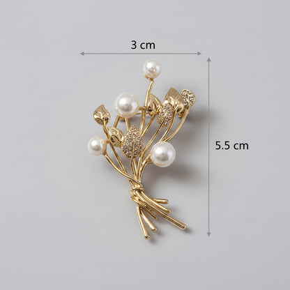 Golden Flower Brooch with Pearls | Twinolo