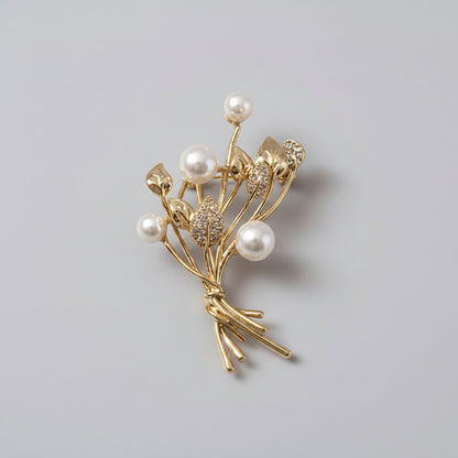 Golden Flower Brooch with Pearls | Twinolo