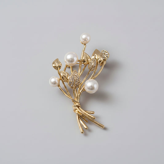 Golden Flower Brooch with Pearls | Twinolo
