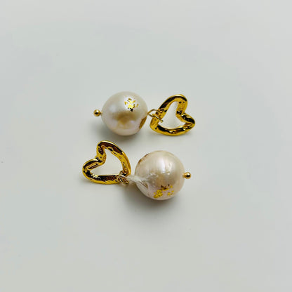 Golden Earrings with Pearl and Heart Shape – Stylish Statement | Twinolo
