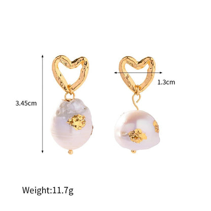 Golden Earrings with Pearl and Heart Shape – Stylish Statement | Twinolo