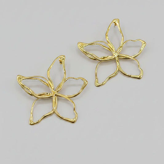 Open Flower Statement Earrings Gold-colored – Stainless Steel | Twinolo