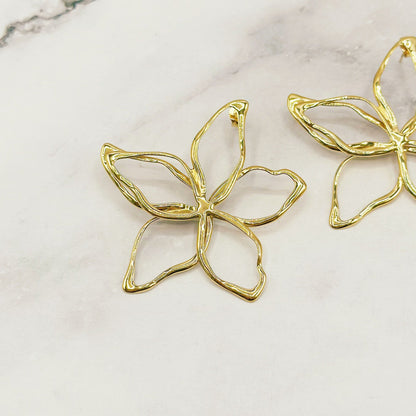 Open Flower Statement Earrings Gold-colored – Stainless Steel | Twinolo