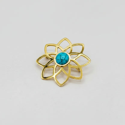 Gold-coloured Flower Brooch with Turquoise Detail | Twinolo