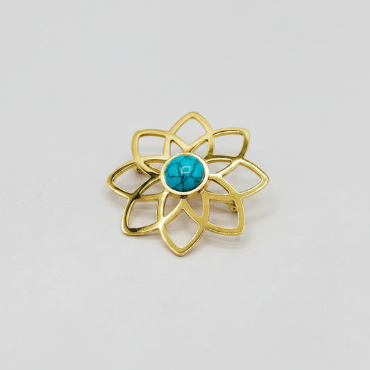 Gold-coloured Flower Brooch with Turquoise Detail | Twinolo