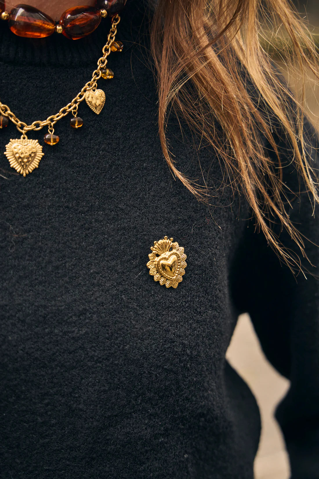 Golden Heart Brooch - Stainless Steel - Vintage Style Design | Twinolo