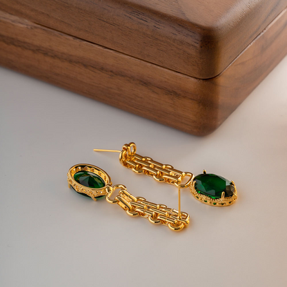 Earrings with Oval Stone – Green or Blue | Sophisticated Look | Twinolo