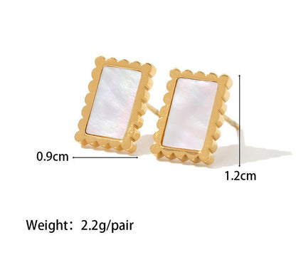 Rectangular Stud Earrings – Mother of Pearl or Synthetic Malachite | Twinolo