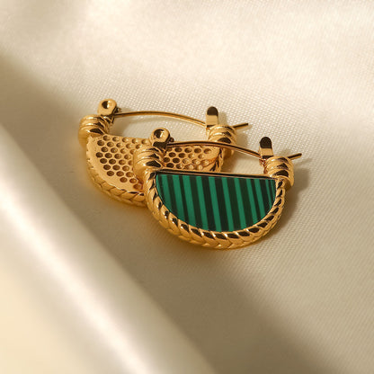 Half Round Earrings – Malachite & Mother of Pearl Variation | Twinolo