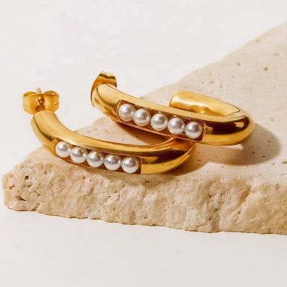 Hoop Earrings with Small Pearl – Subtle Design | Twinolo