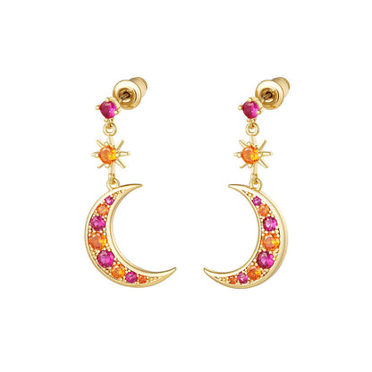 Earrings with Colorful Zirconia Moon – Playful & Radiant | Twinolo
