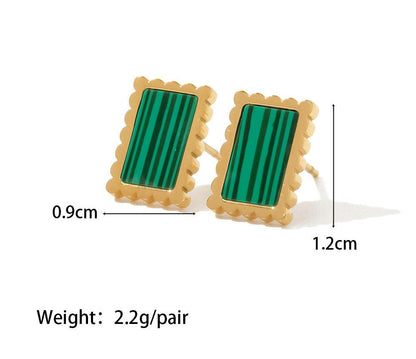 Rectangular Stud Earrings – Mother of Pearl or Synthetic Malachite | Twinolo