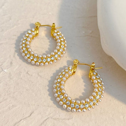 Gold Hoop Earrings with Pearl – Classic Style | Twinolo