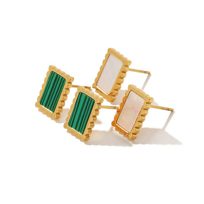 Rectangular Stud Earrings – Mother of Pearl or Synthetic Malachite | Twinolo