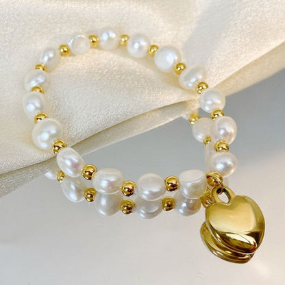 Freshwater Pearl Bracelet with Heart Charm | Twinolo
