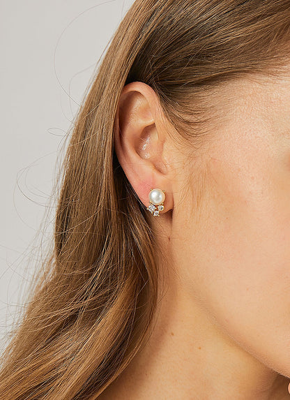 Stud Earrings with Pearl & Zirconia – Classic with Shine | Twinolo