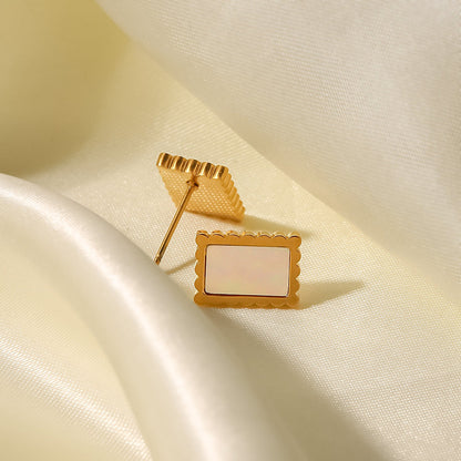 Rectangular Stud Earrings – Mother of Pearl or Synthetic Malachite | Twinolo