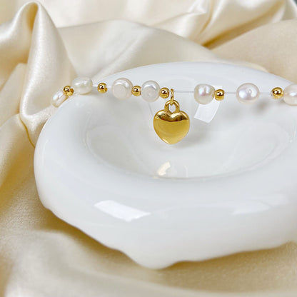 Freshwater Pearl Bracelet with Heart Charm | Twinolo