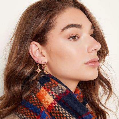 Earrings with Colorful Zirconia Moon – Playful & Radiant | Twinolo