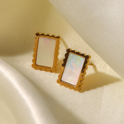 Rectangular Stud Earrings – Mother of Pearl or Synthetic Malachite | Twinolo