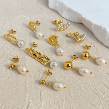 Pearl and Link Chain Earrings – Modern & Elegant | Twinolo