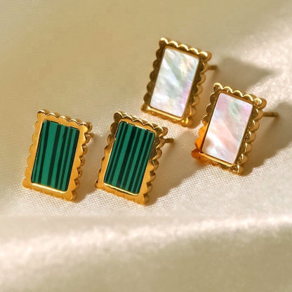 Rectangular Stud Earrings – Mother of Pearl or Synthetic Malachite | Twinolo