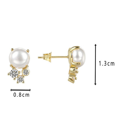 Stud Earrings with Pearl & Zirconia – Classic with Shine | Twinolo