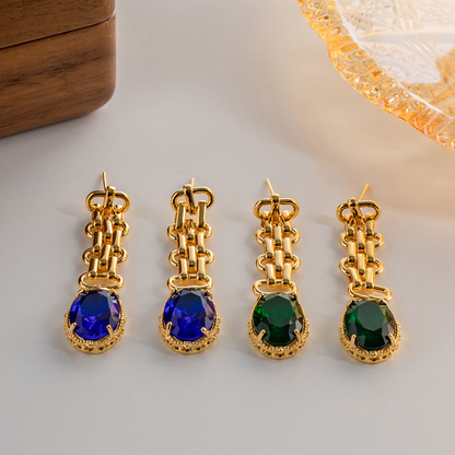 Earrings with Oval Stone – Green or Blue | Sophisticated Look | Twinolo