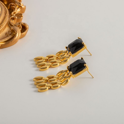 Link Earrings with Black Stone – Cool & Elegant | Twinolo
