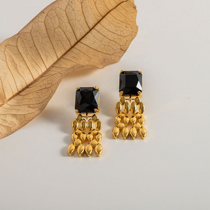 Link Earrings with Black Stone – Cool & Elegant | Twinolo