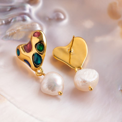 Earrings with Heart &amp; Pearl – Romantic & Elegant | Twinolo
