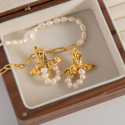 Earrings with Dangling Pearl & Embellishment – ​​Sophisticated Design | Twinolo