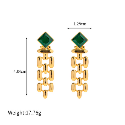 Link Earrings with Square Green Stone – Classic Design | Twinolo