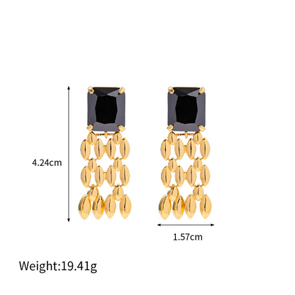 Link Earrings with Black Stone – Cool & Elegant | Twinolo