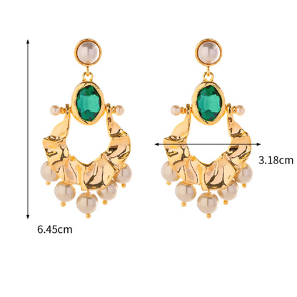 Green Stone & Pearl Earrings – Natural Elegance | Twinolo