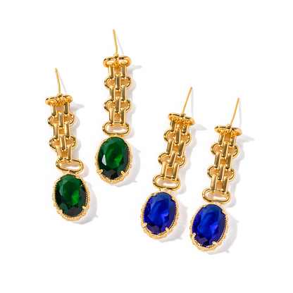 Earrings with Oval Stone – Green or Blue | Sophisticated Look | Twinolo